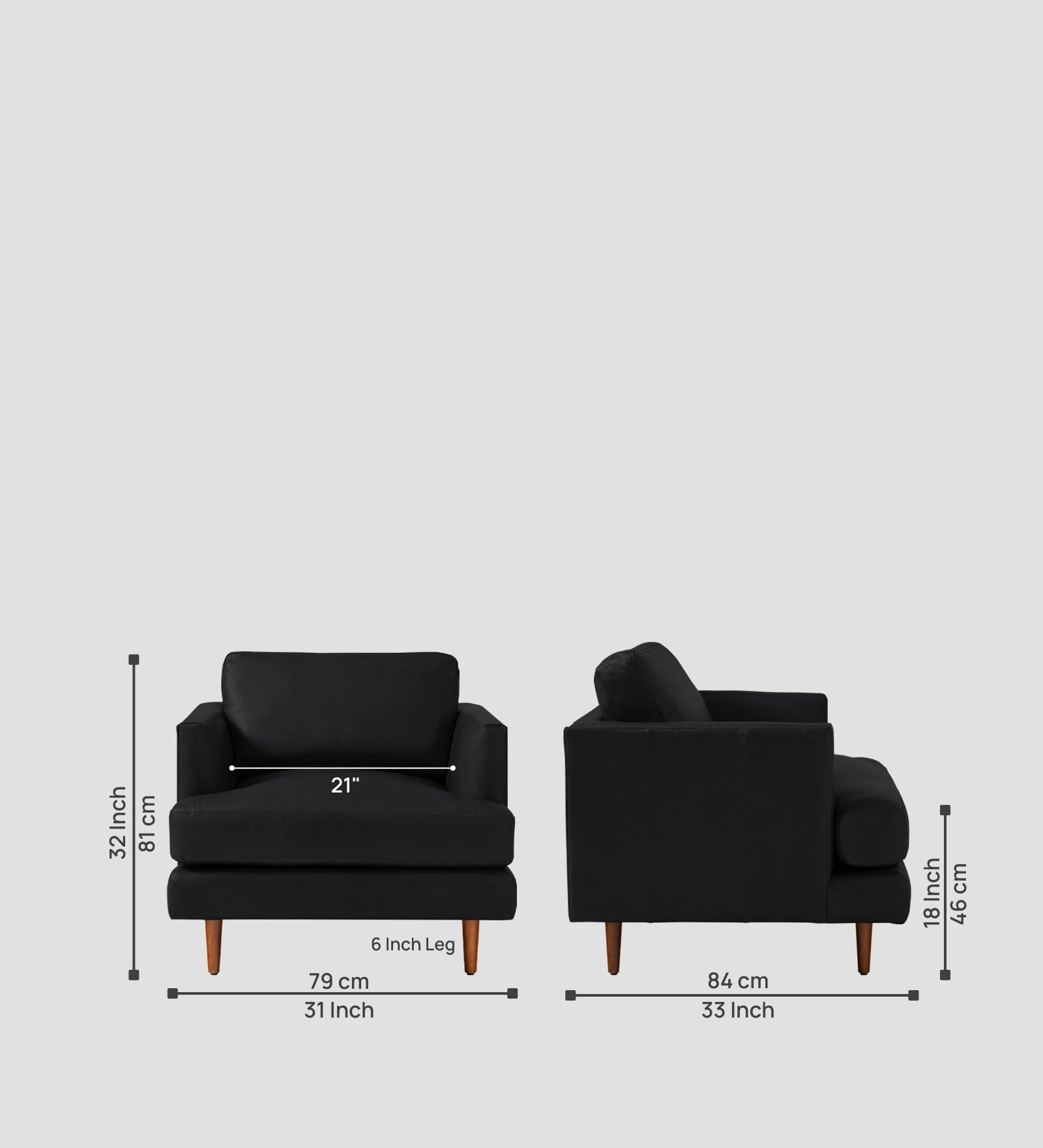 Sterio Leatherette 1 Seater Sofa In Light Black Colour - Febonic Living