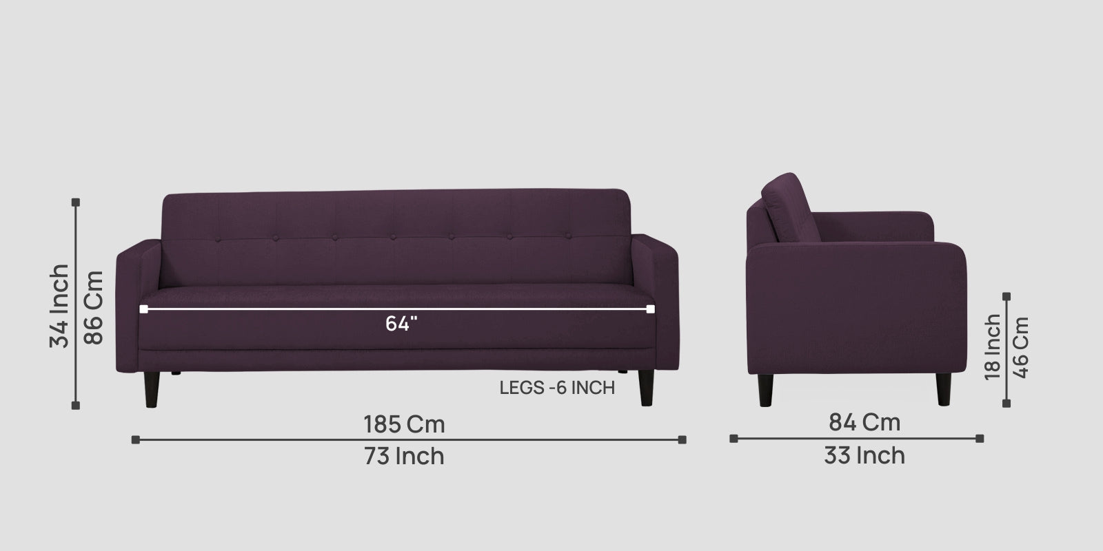 Noha Fabric 3 Seater Sofa In Greek Purple Colour - Febonic Living