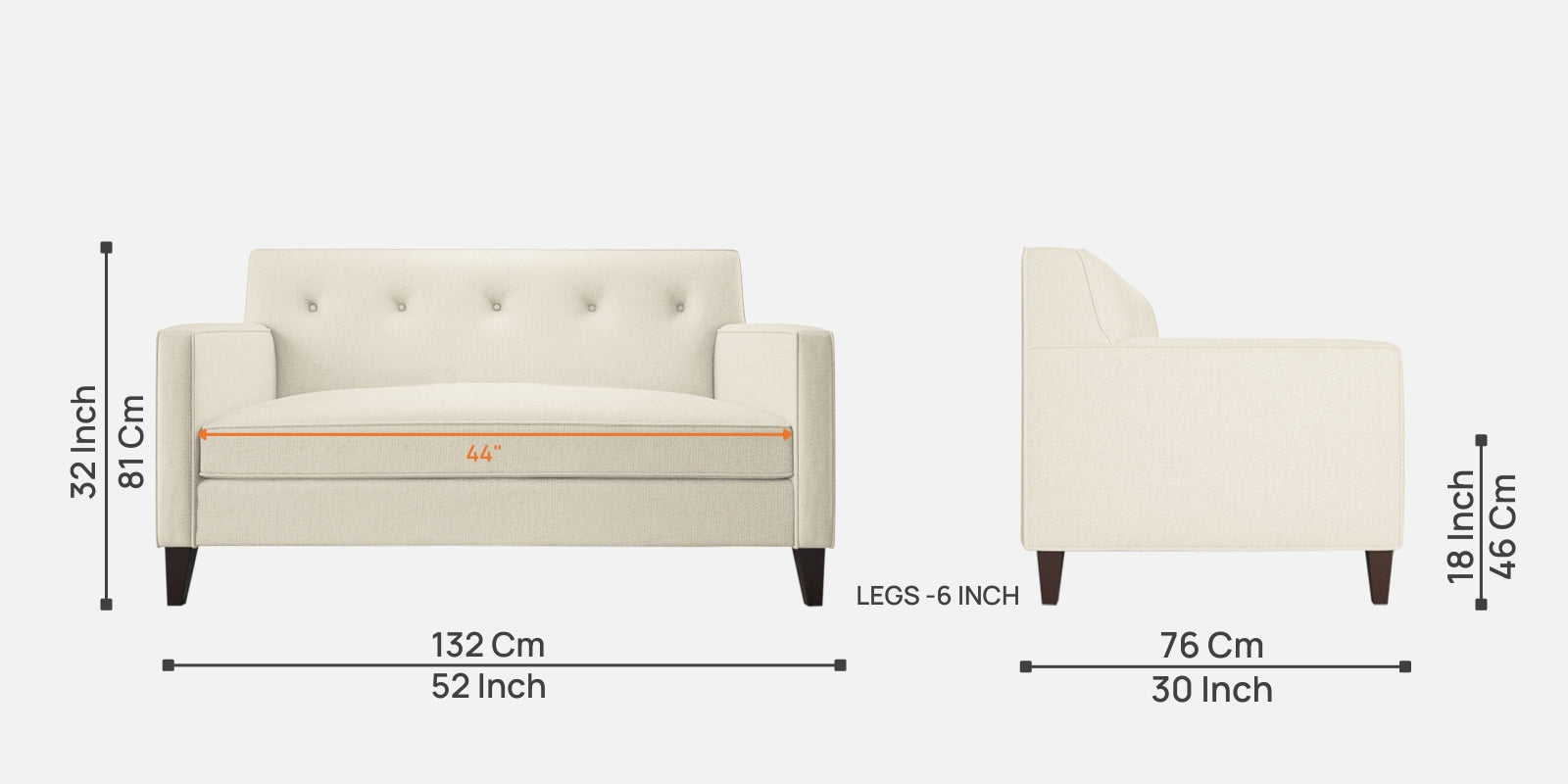 Miller Fabric 2 Seater Sofa In Ivory Cream Colour - Febonic Living