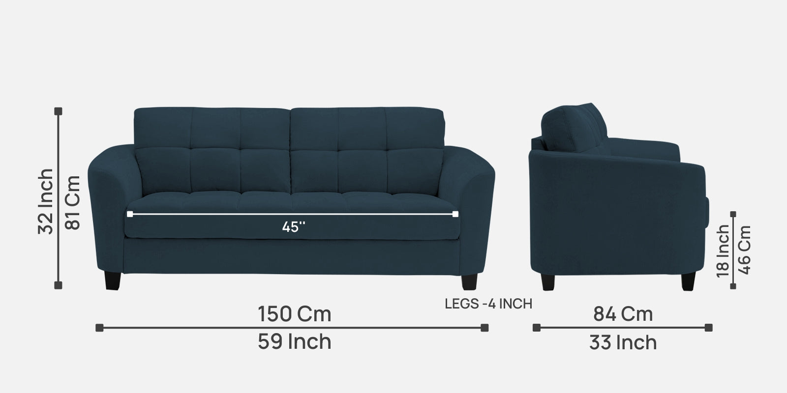 Mulan Fabric 2 Seater Sofa In Cool Blue Colour - Febonic Living