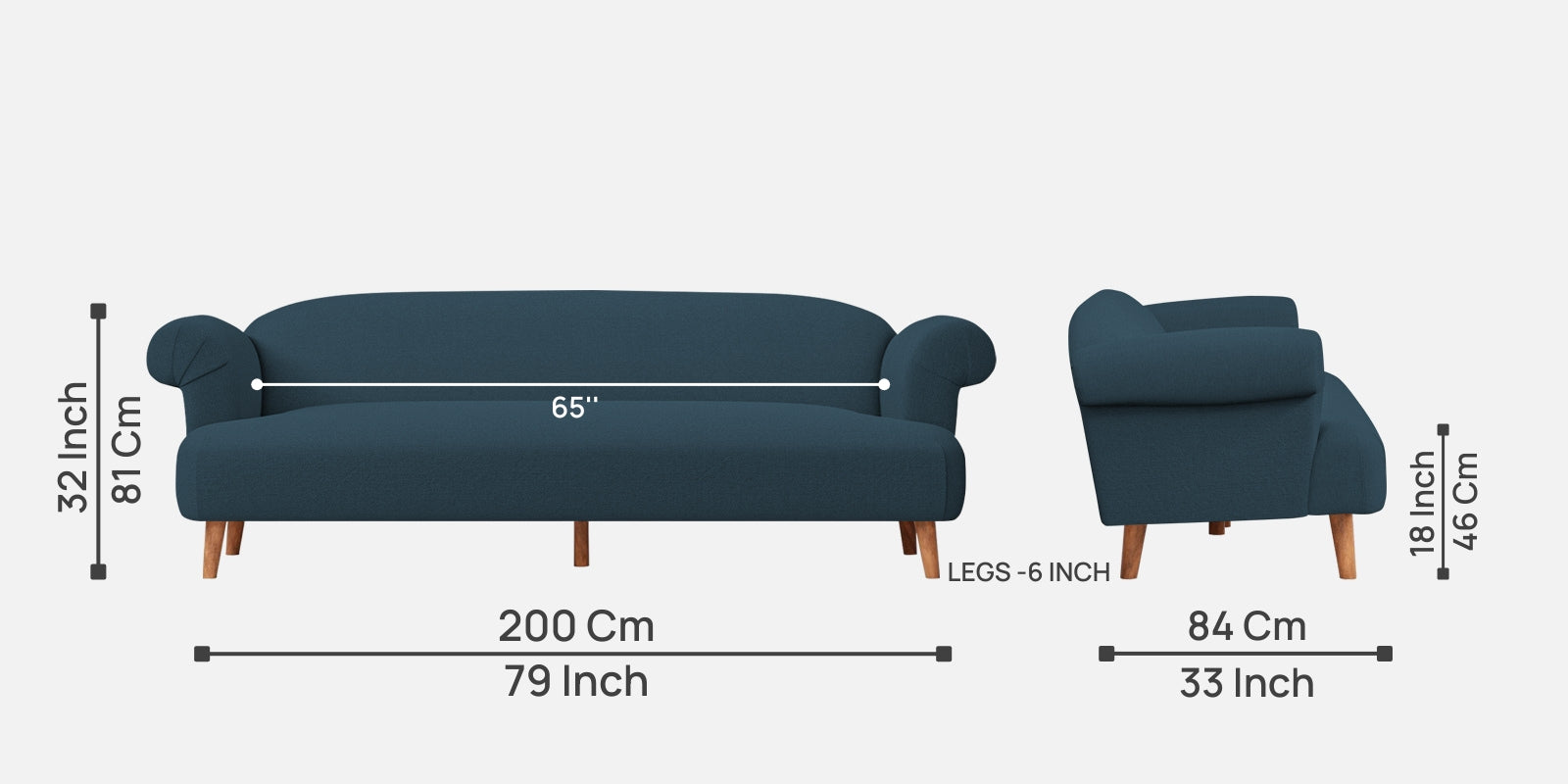 Barber Fabric 3 Seater Sofa In Cool Blue Colour - Febonic Living