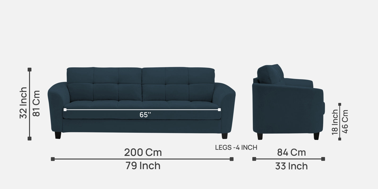 Mulan Fabric 3 Seater Sofa In Cool Blue Colour - Febonic Living