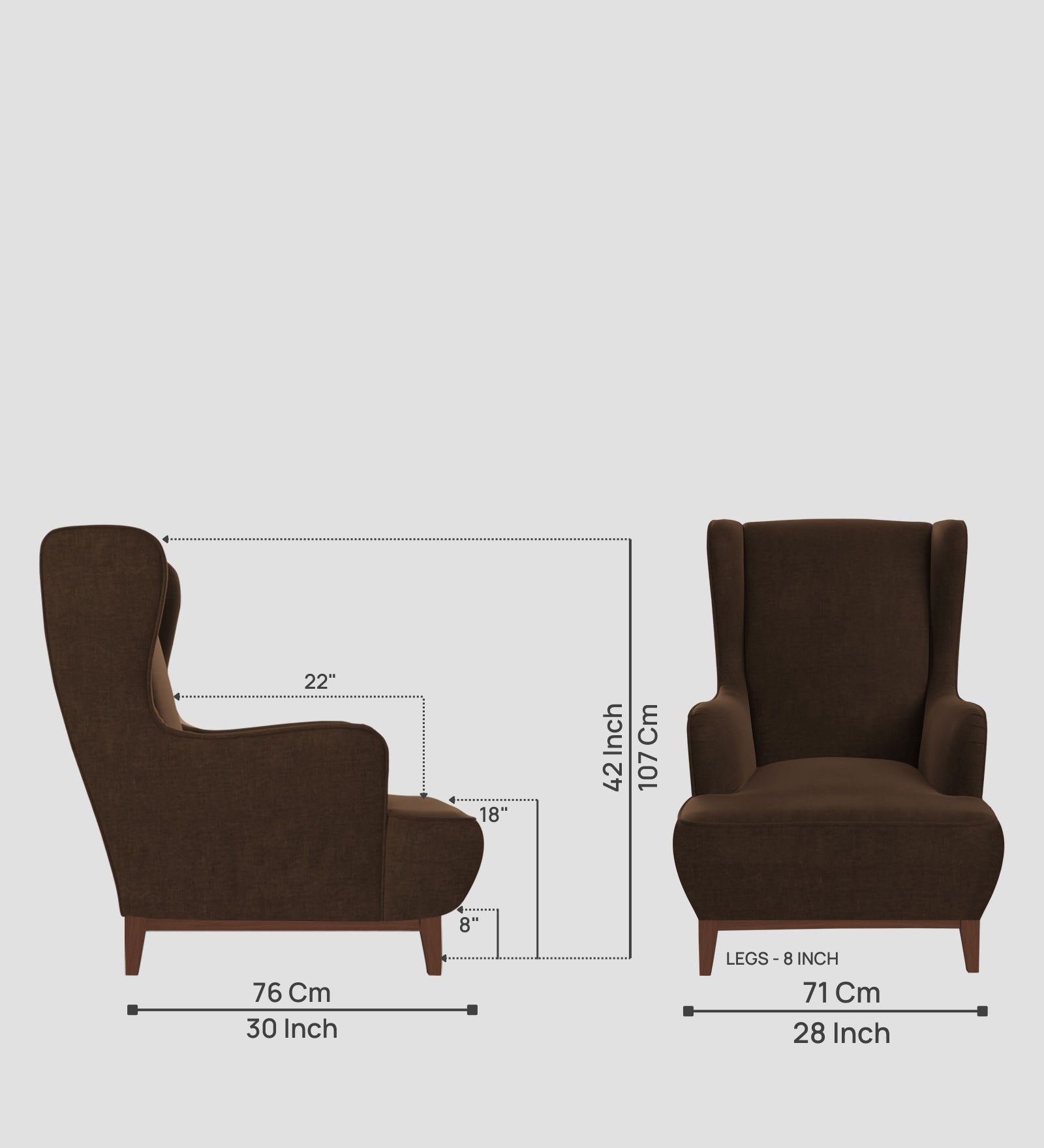 Suri Velvet Wing Chair In Cholocate Brown Colour - Febonic Living
