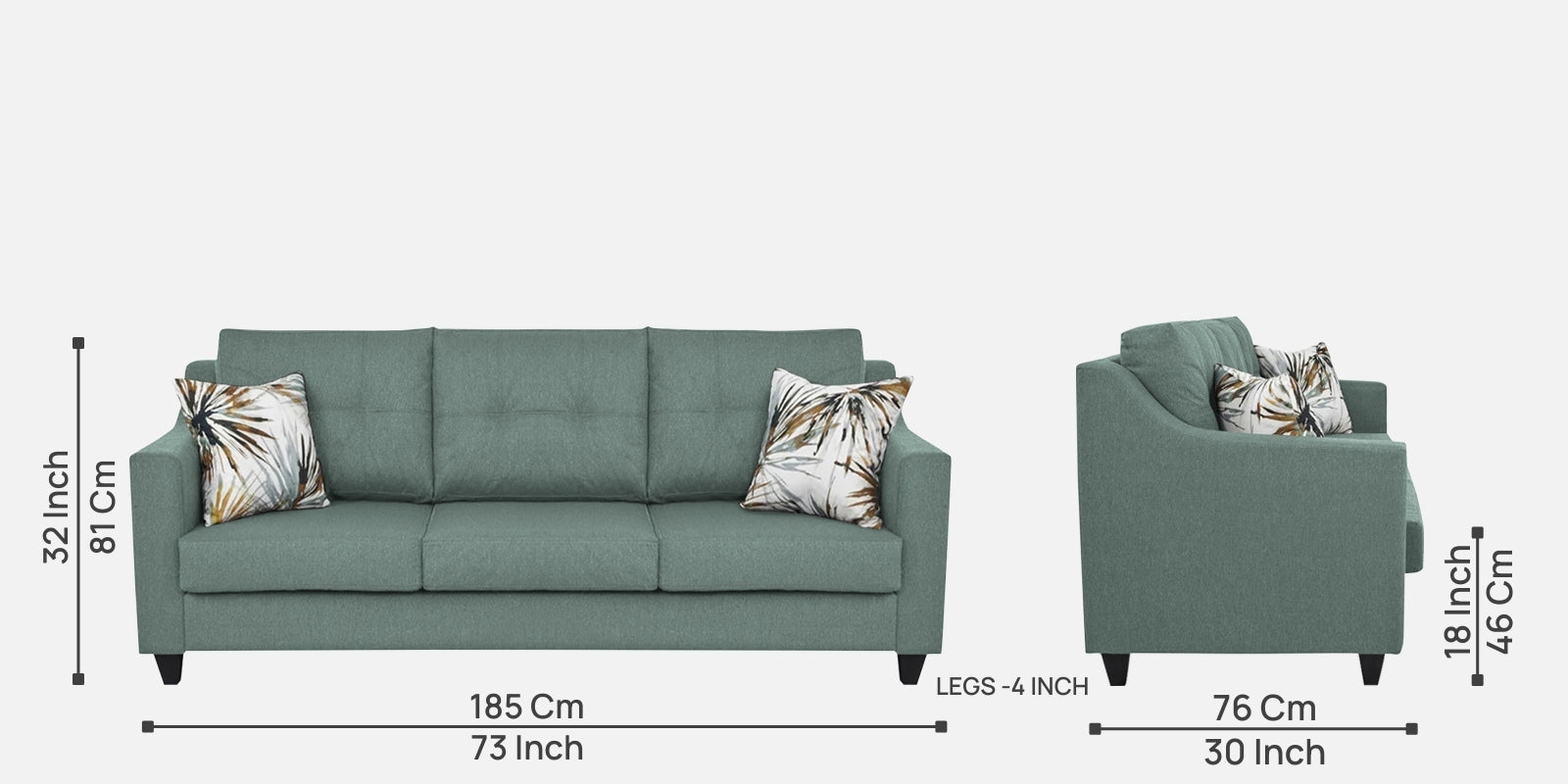 Welly Fabric 3 Seater Sofa In Suka Blue Colour - Febonic Living