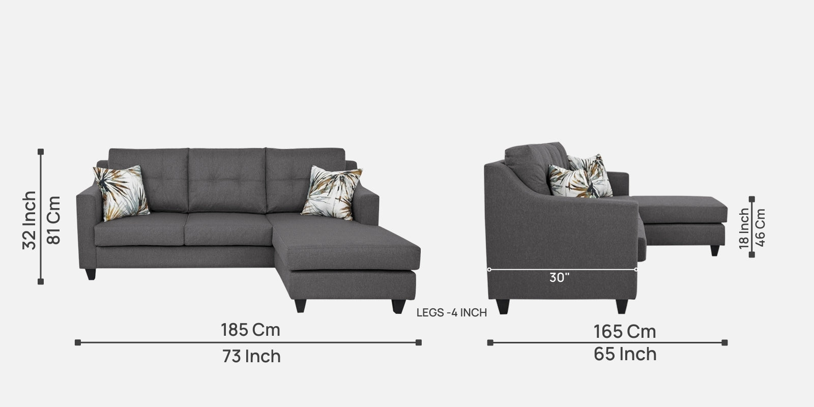 Welly Fabric LHS Sectional Sofa (2+Lounger) In Sudo Grey Colour