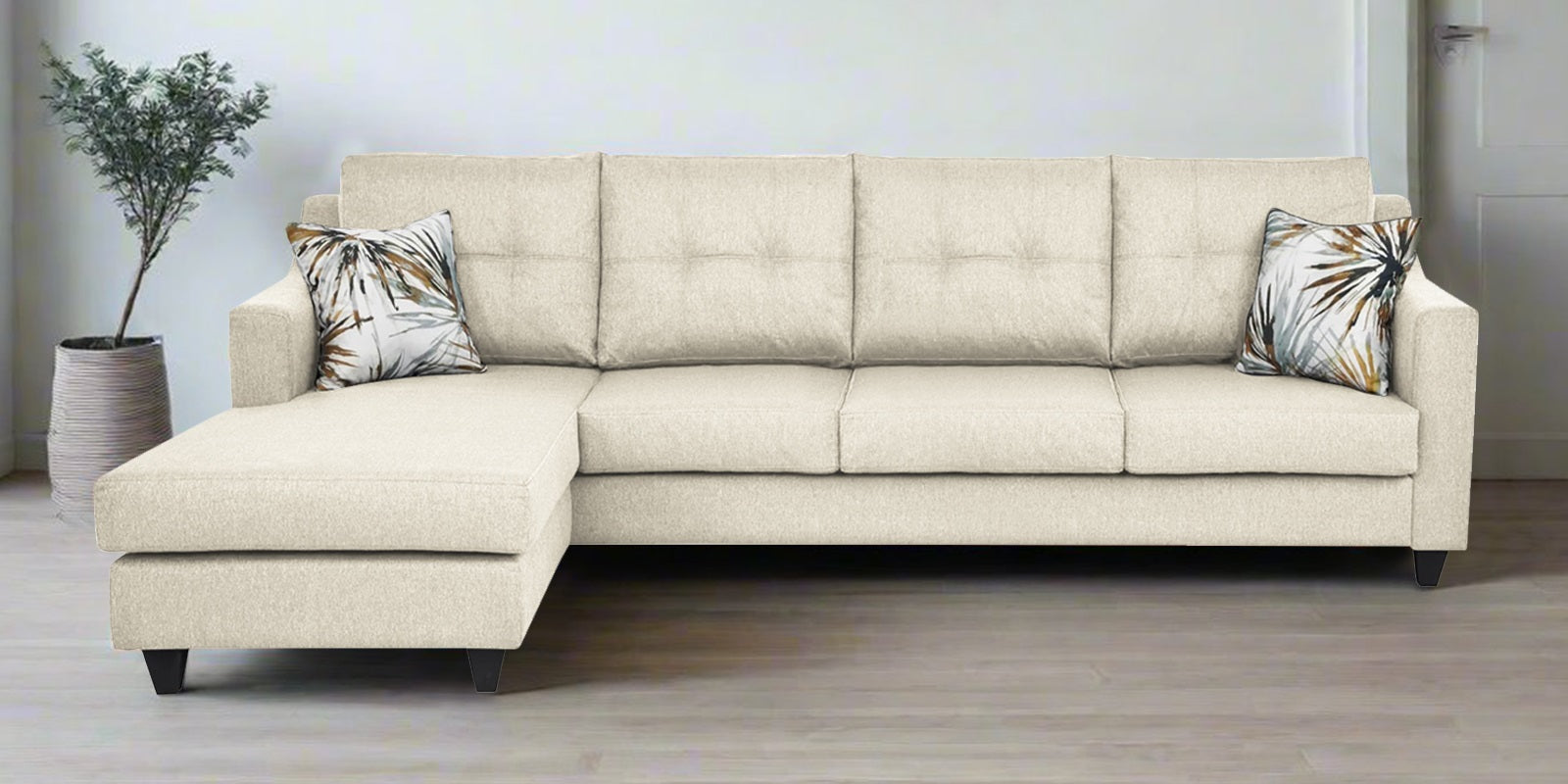 Welly Fabric RHS Sectional Sofa (3+Lounger) In Ivory Cream Colour - Febonic Living