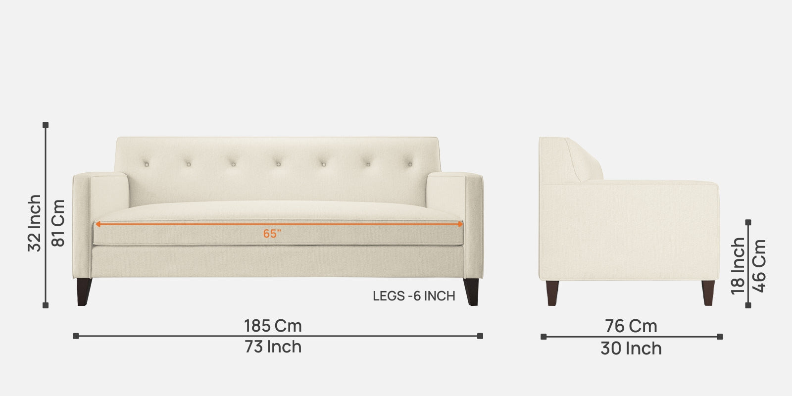 Miller Fabric 3 Seater Sofa In Ivory Cream Colour - Febonic Living