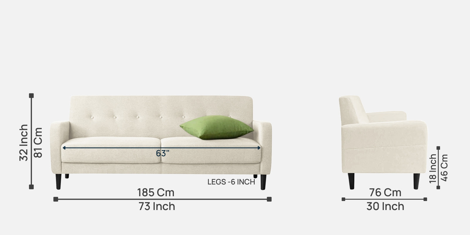 Marq Fabric 3 Seater Sofa In Ivory Cream Colour - Febonic Living