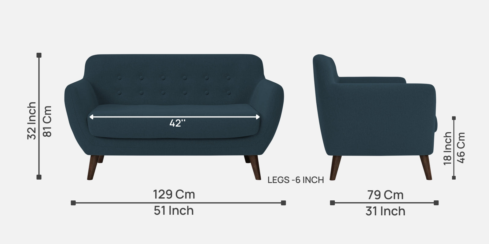 Goofy Fabric 2 Seater Sofa In Cool Blue Colour - Febonic Living