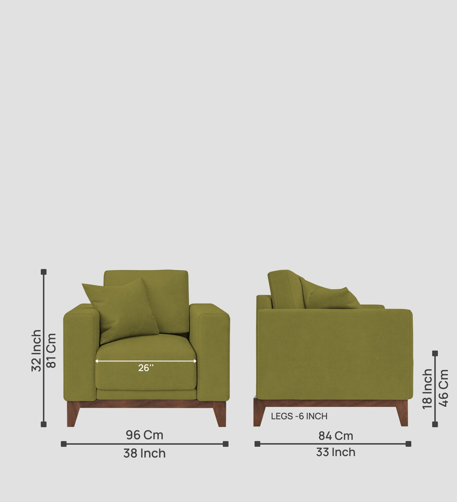 Luca Fabric 1 Seater Sofa In Kelly Green Colour - Febonic Living