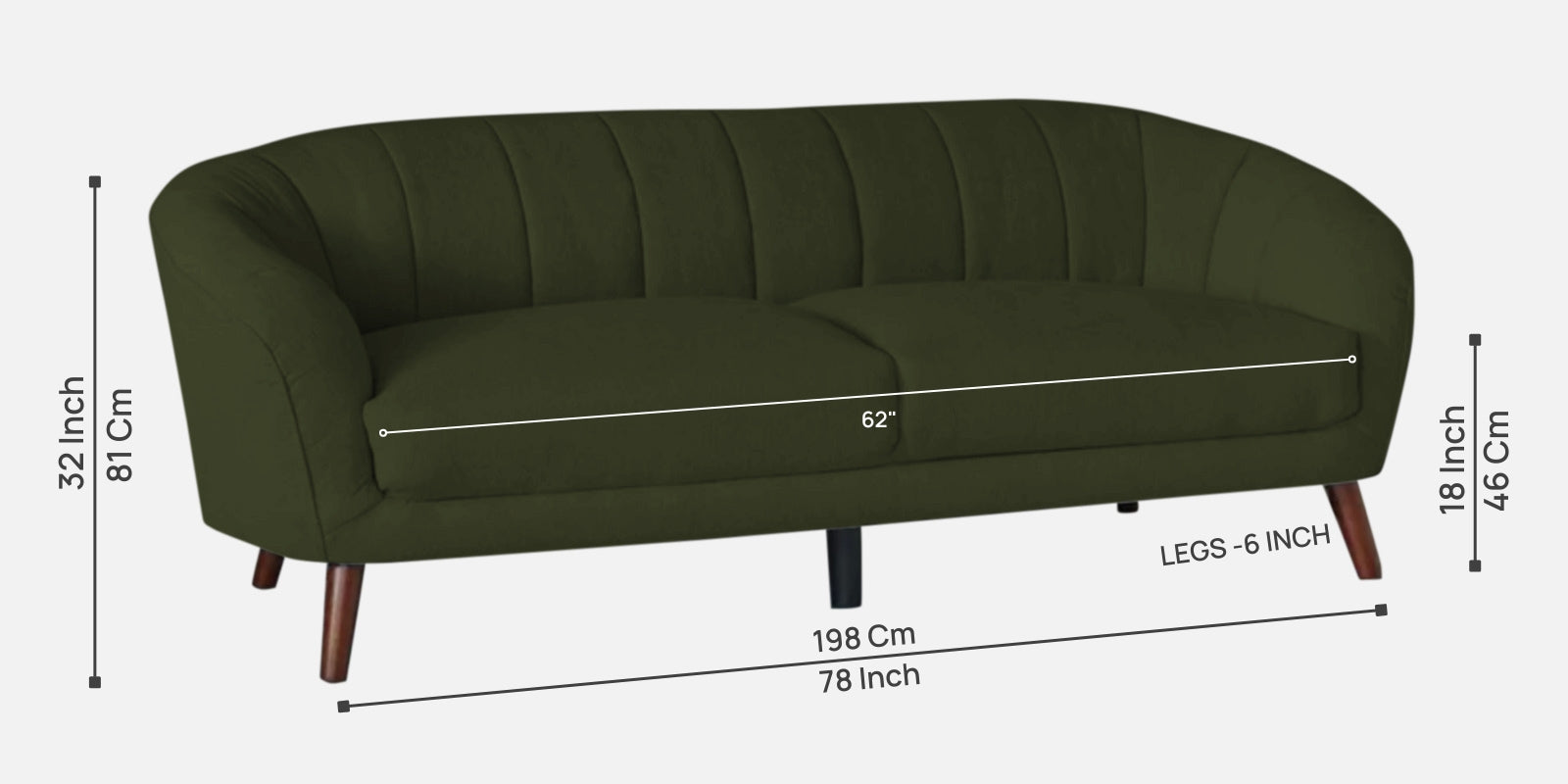 Benjamin Fabric 3 Seater Sofa In Olive Green Colour - Febonic Living