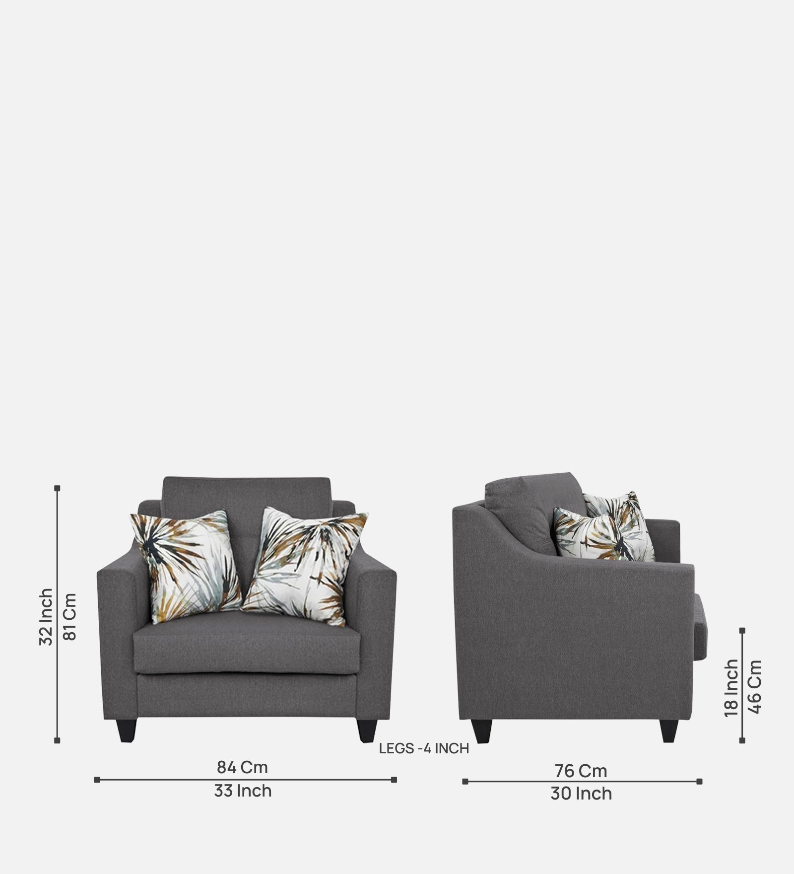 Welly Fabric 1 Seater Sofa In Sudo Grey Colour - Febonic Living