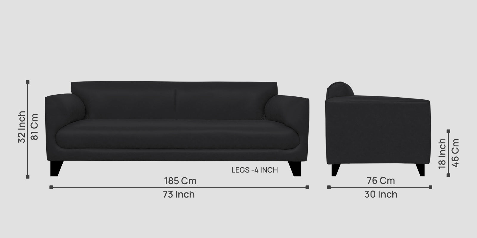 Convi Leatherette 3 Seater Sofa In Light Black Colour - Febonic Living