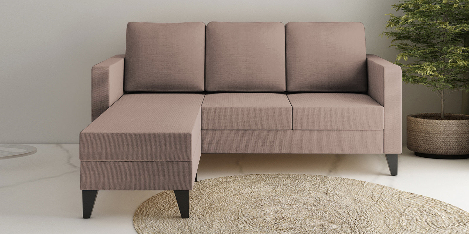 Nori Fabric RHS Sectional Sofa (2+Lounger) In Kadhi Beige Colour - Febonic Living