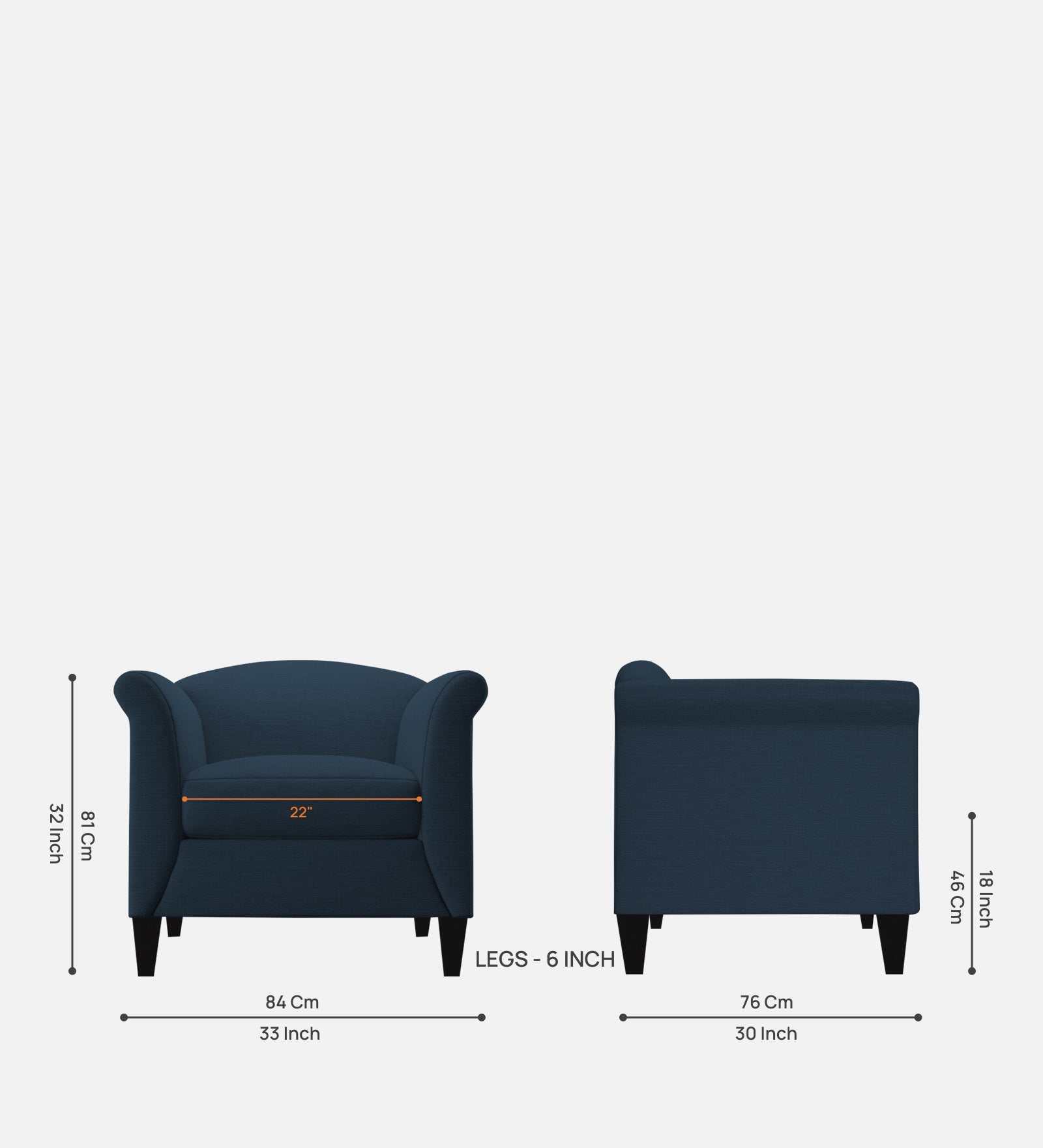 Kimber Fabric 1 Seater Sofa in Light Blue Colour