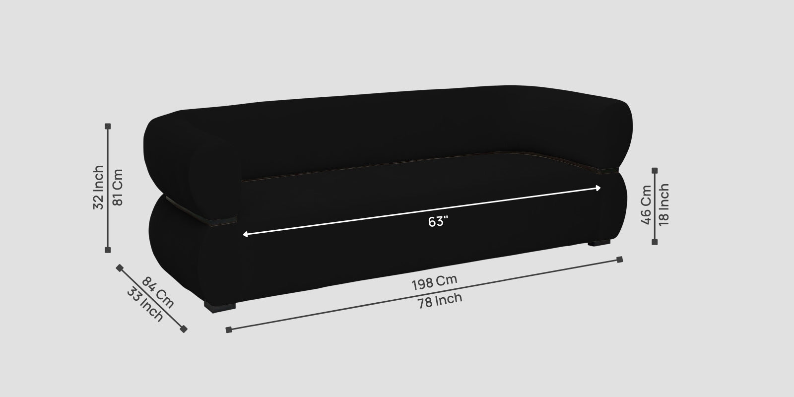 Kula Velvet 3 Seater Sofa In Adam Black Colour - Febonic Living