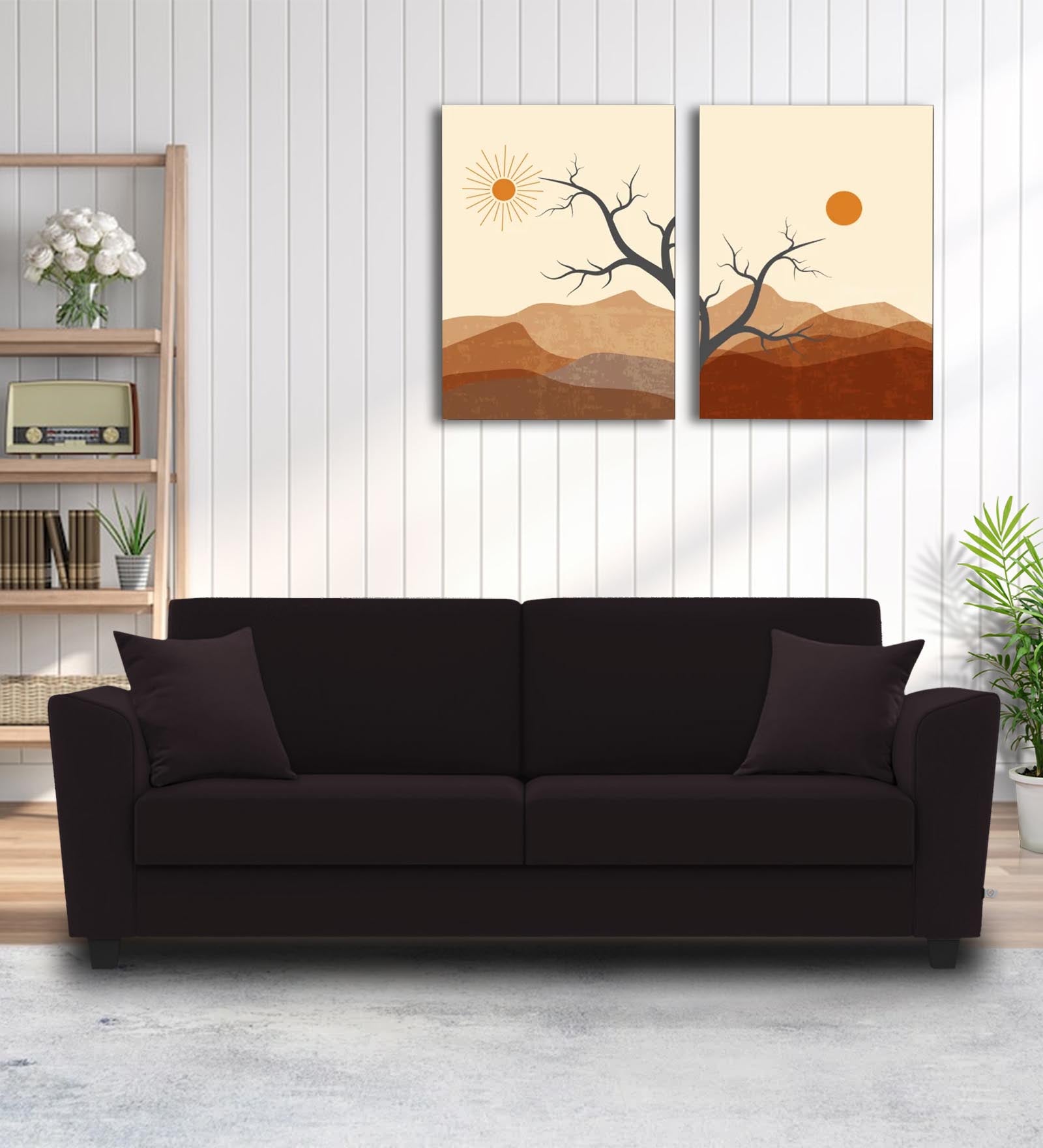 Daku Fabric 3 Seater Sofa In Cara Brown Colour - Febonic Living