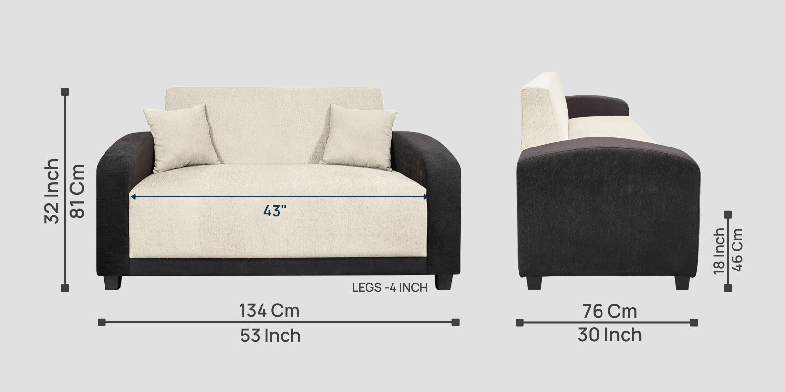 Alex Fabric 2 Seater Sofa In Ivory Cream Colour - Febonic Living