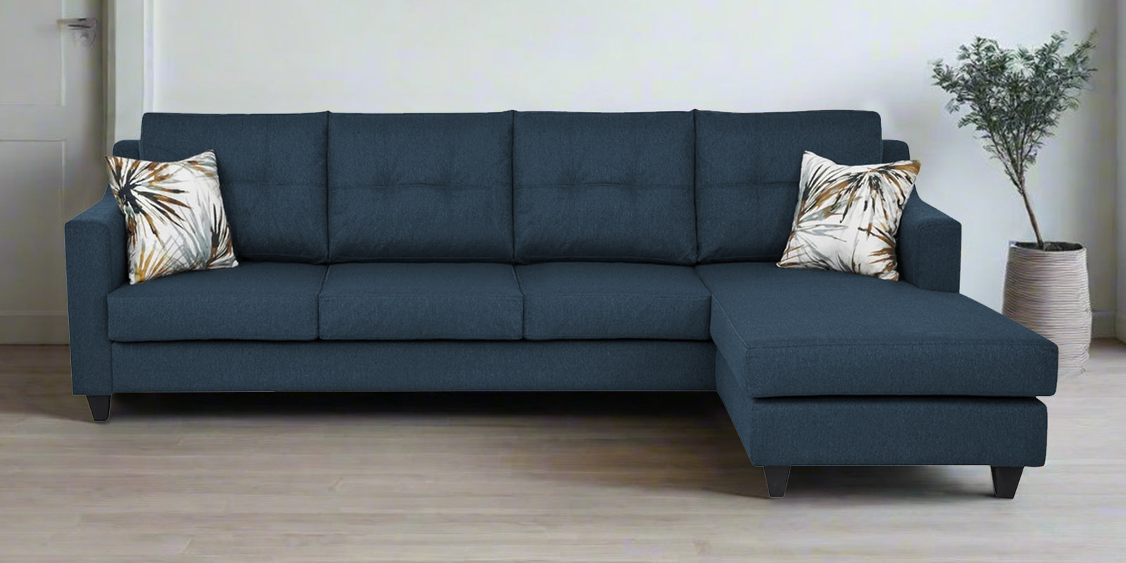 Welly Fabric LHS Sectional Sofa (3+Lounger) In Light Blue Colour - Febonic Living