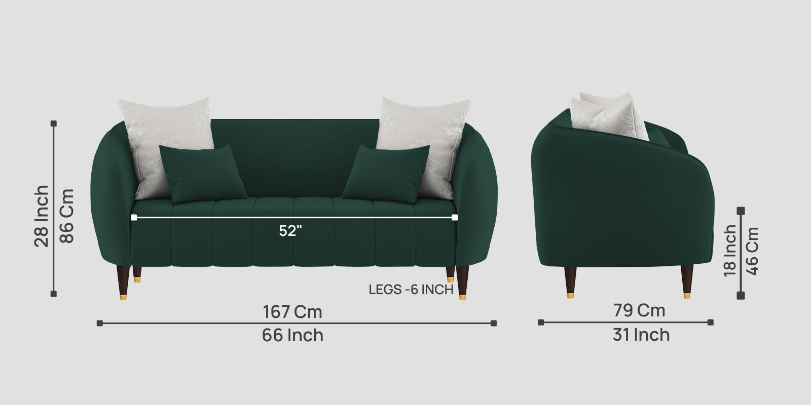 Hairo Velvet 2 Seater Sofa In Forest Green Colour - Febonic Living