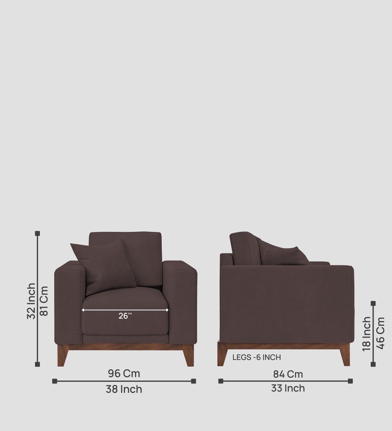 Luca Fabric 1 Seater Sofa In Night Brown Colour - Febonic Living