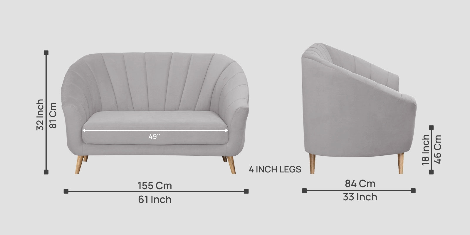 Kaylee Velvet 2 Seater Sofa In Concrete grey Colour - Febonic Living