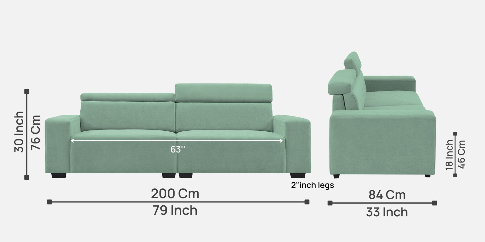 Hiro Fabric 3 Seater Sofa In Mist Blue Colour - Febonic Living