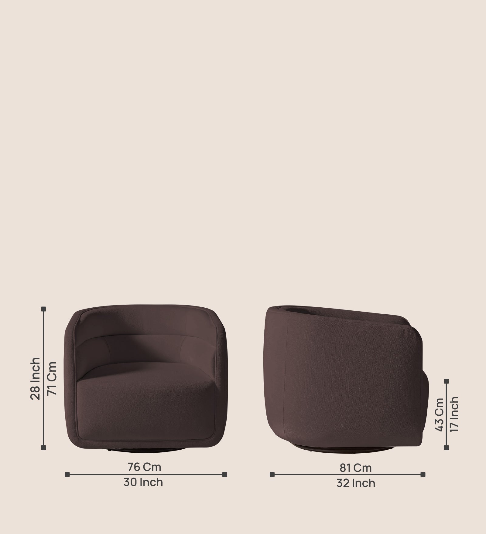 Ria Fabric Swivel Chair in Night Brown Colour