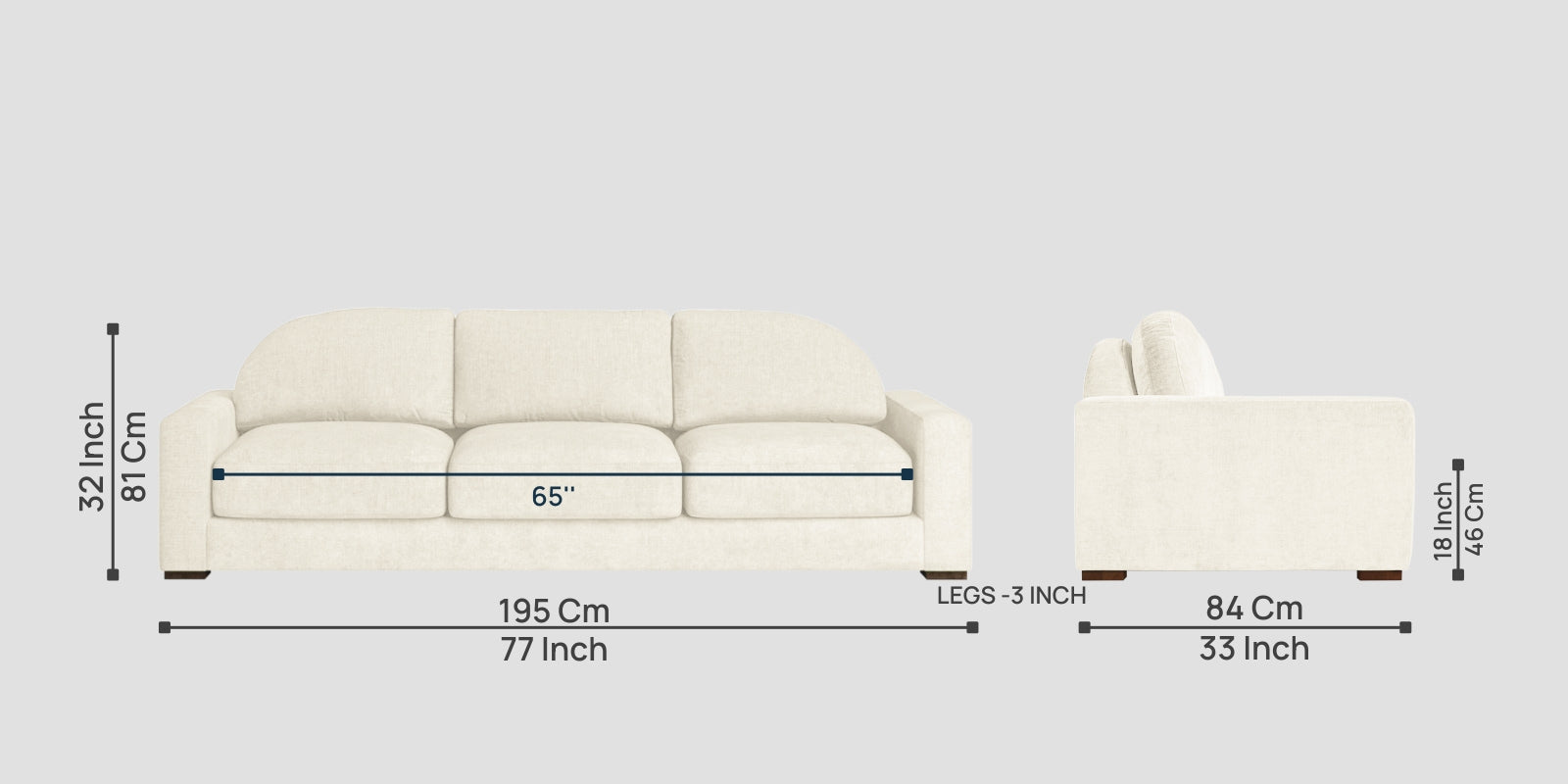 Dara Fabric 3 Seater Sofa In Ivory Cream Colour - Febonic Living