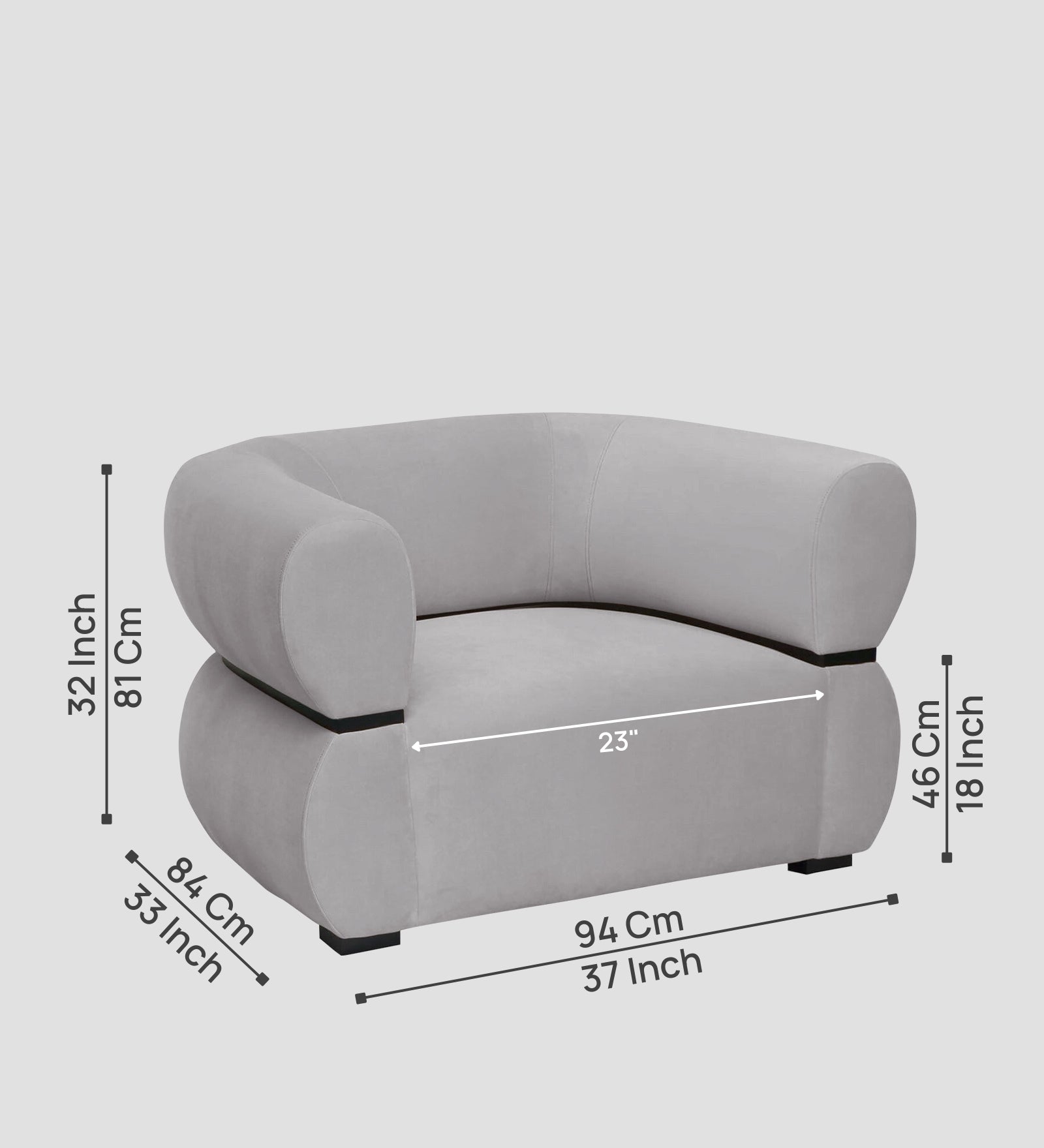 Kula Velvet 1 Seater Sofa In Concrete Grey Colour - Febonic Living