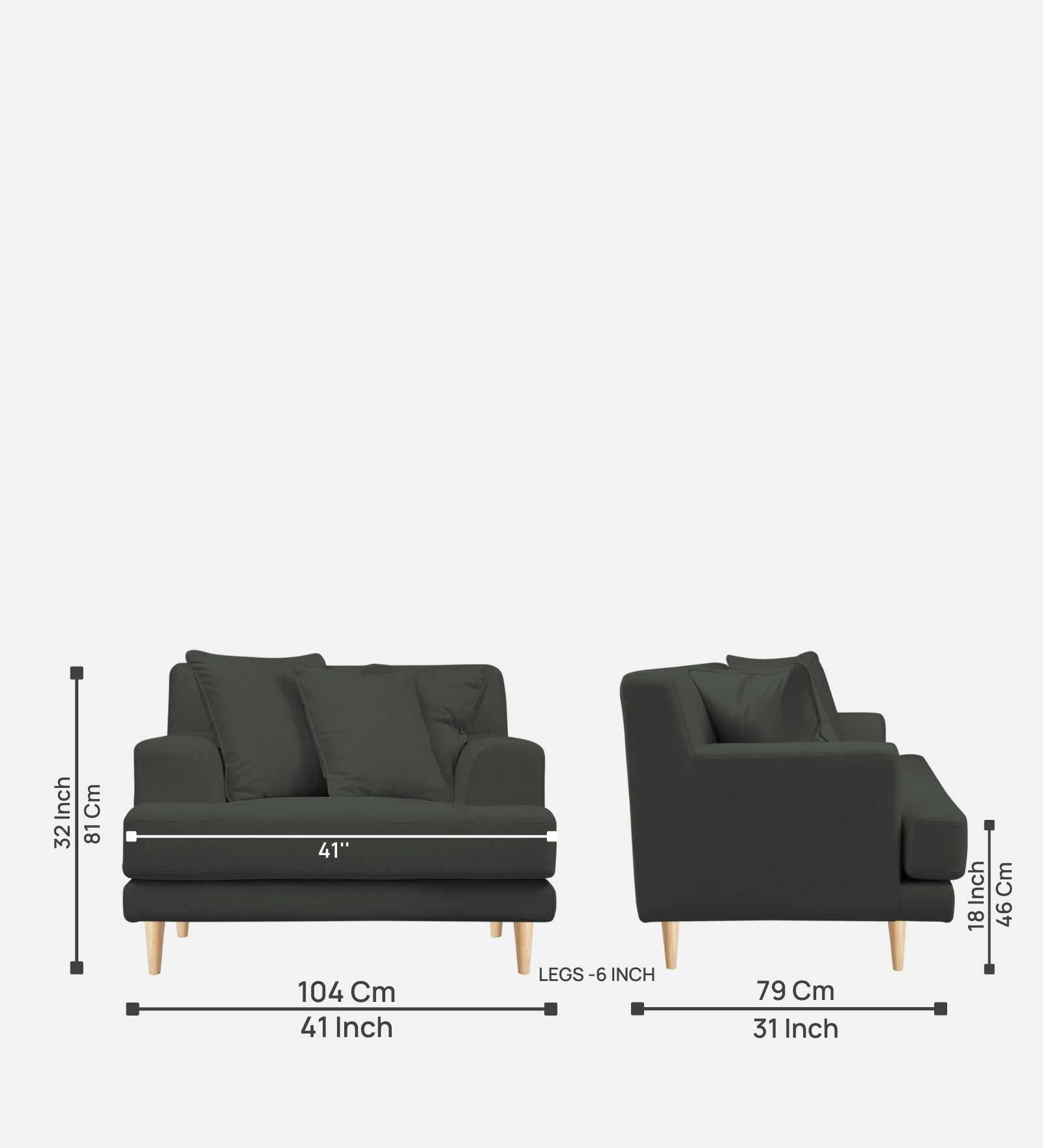 Woody Fabric 1 Seater Sofa in I-Land Green Colour