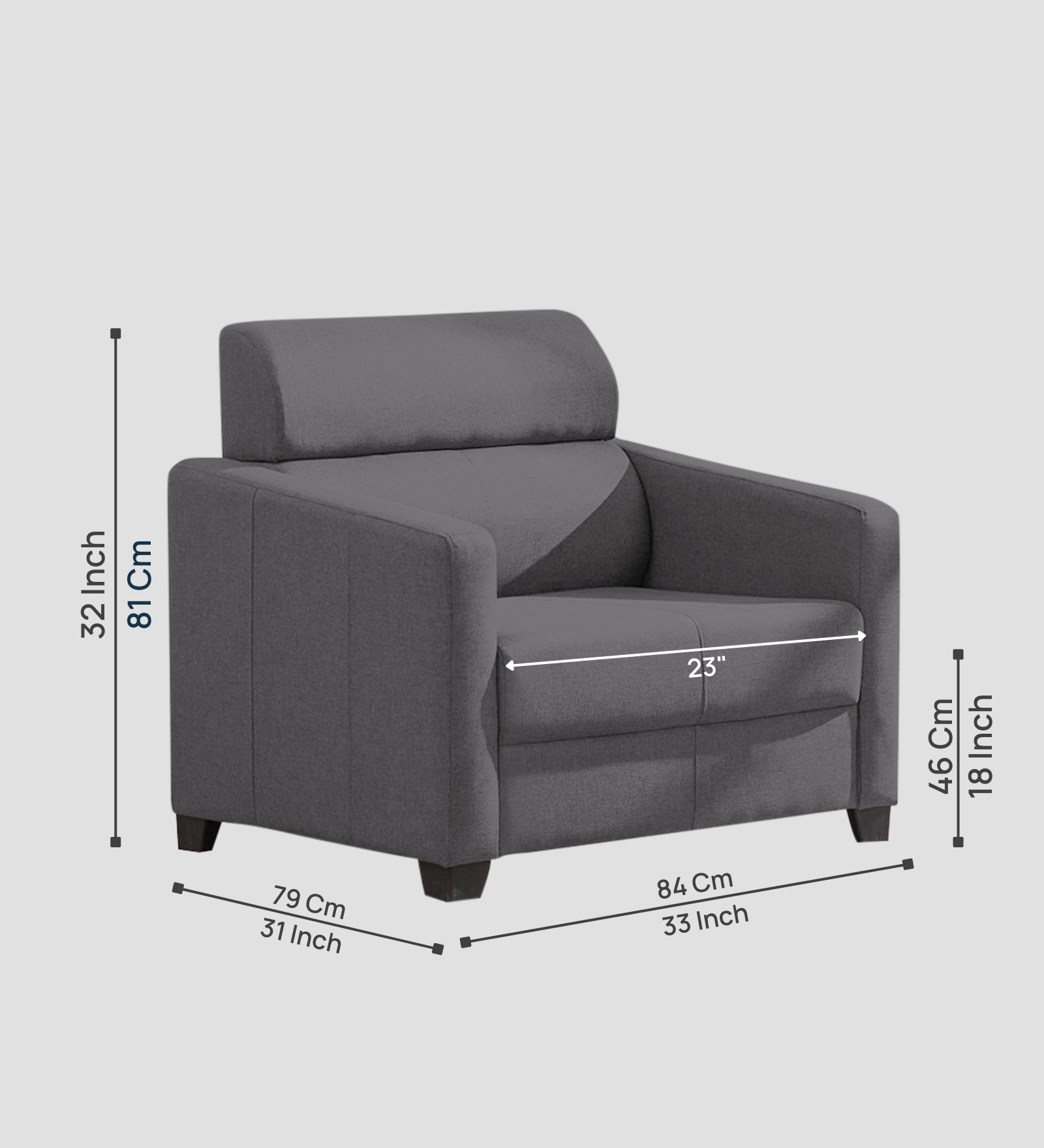 Devo Fabric 1 Seater Sofa In Sudo Grey Colour - Febonic Living