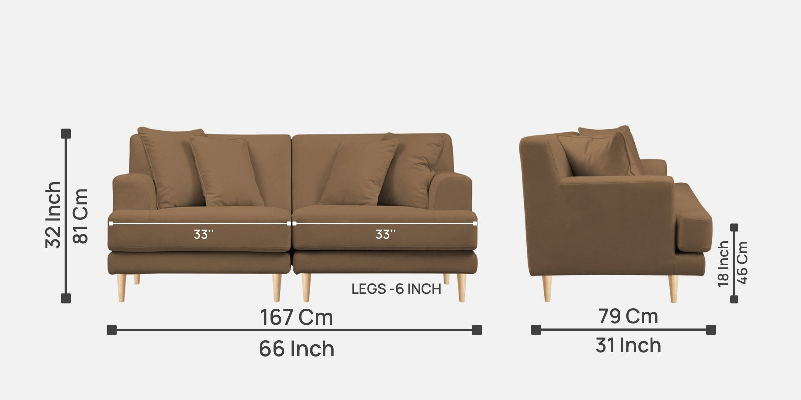 Woody Fabric 2 Seater Sofa In Dusty peach Colour - Febonic Living