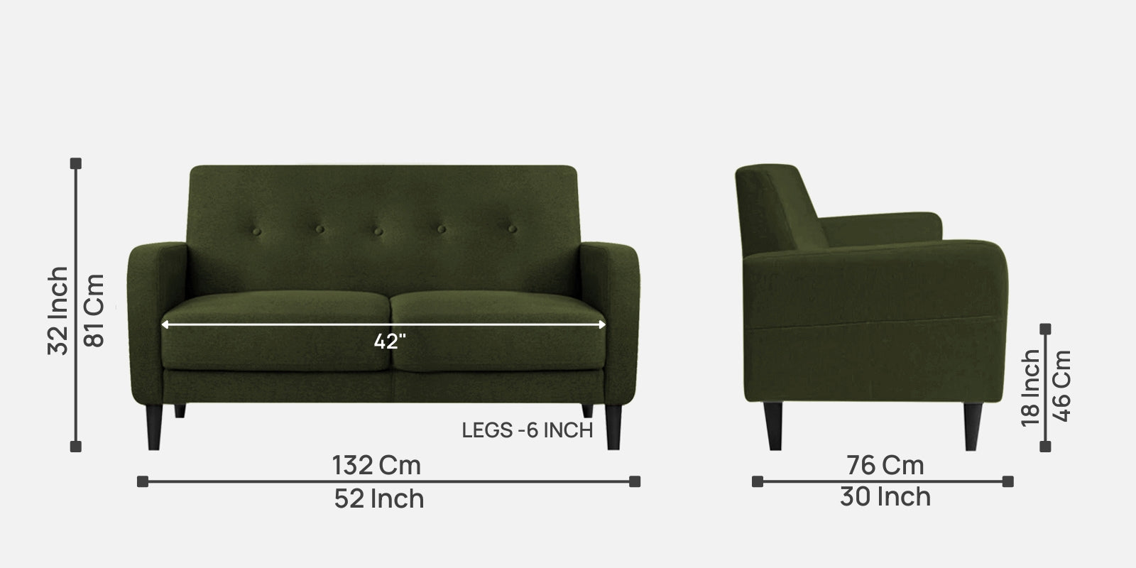 Marq Fabric 2 Seater Sofa In Olive Green Colour - Febonic Living