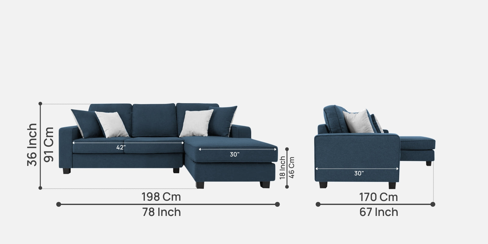 Ladybug Fabric LHS Sectional Sofa (2+Lounger) In Light Blue Colour - Febonic Living