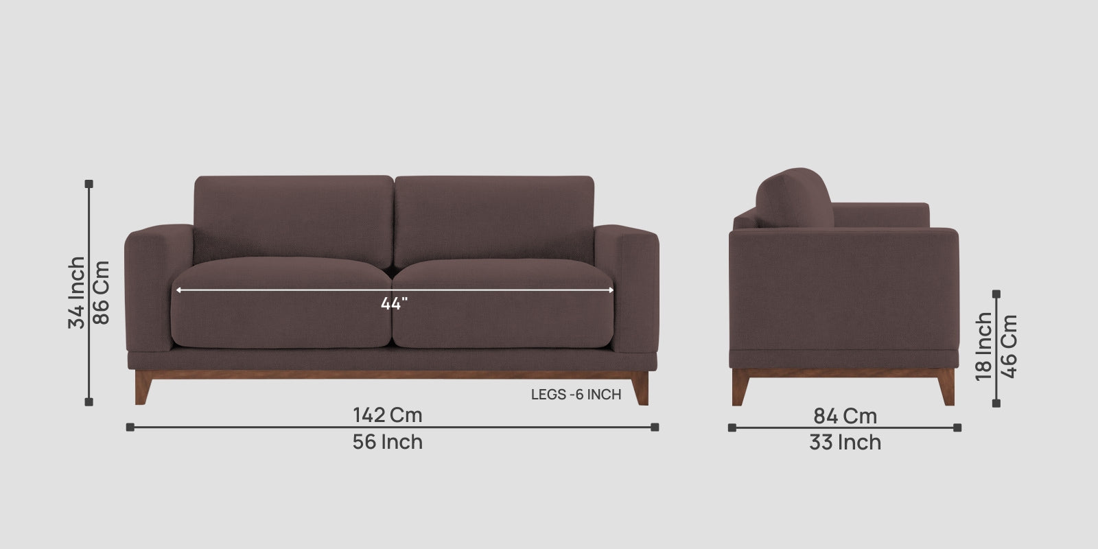 Esha Fabric 2 Seater Sofa In Night Brown Colour - Febonic Living