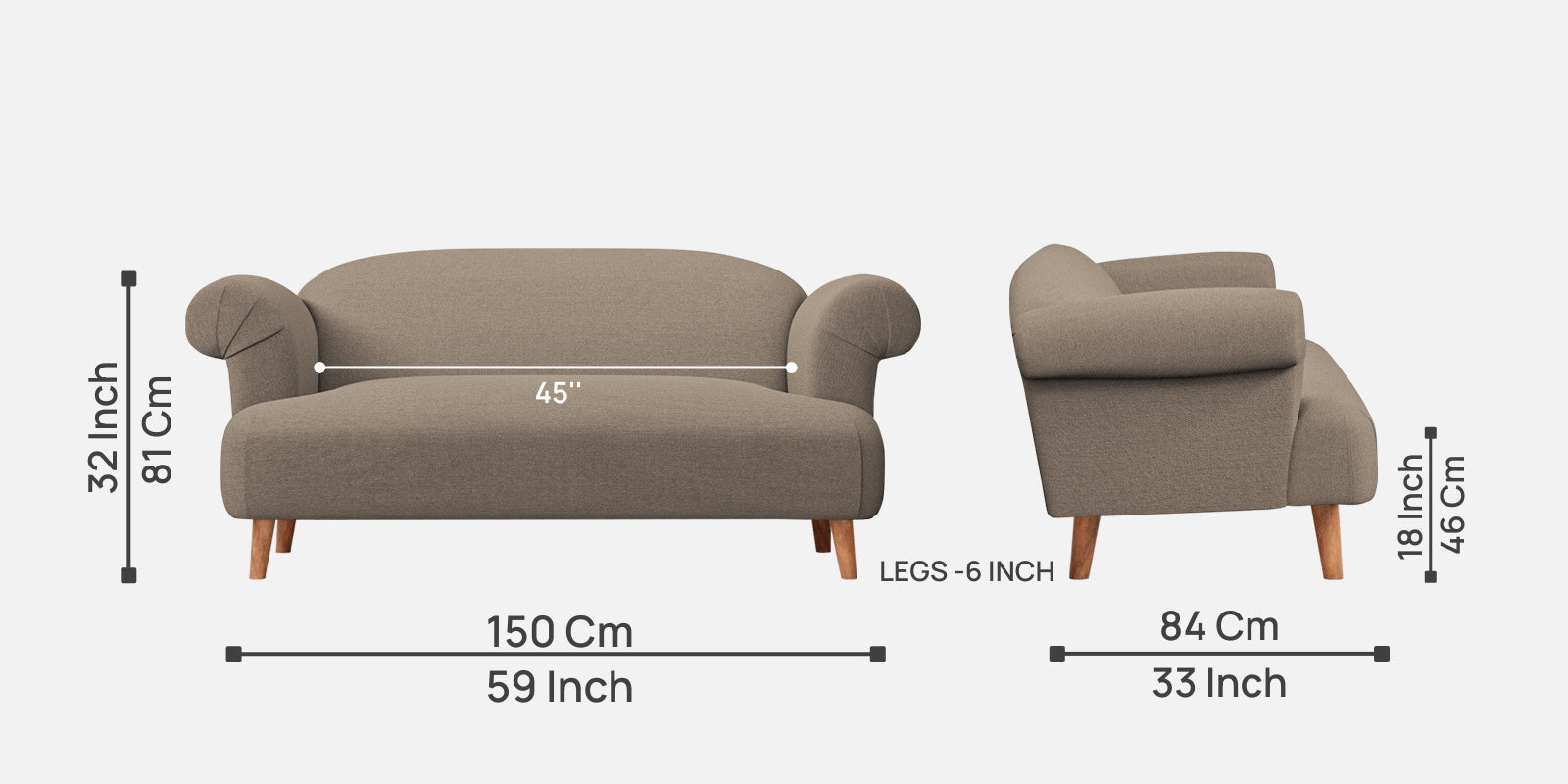 Barber Fabric 2 Seater Sofa In Hazel Beige Colour - Febonic Living