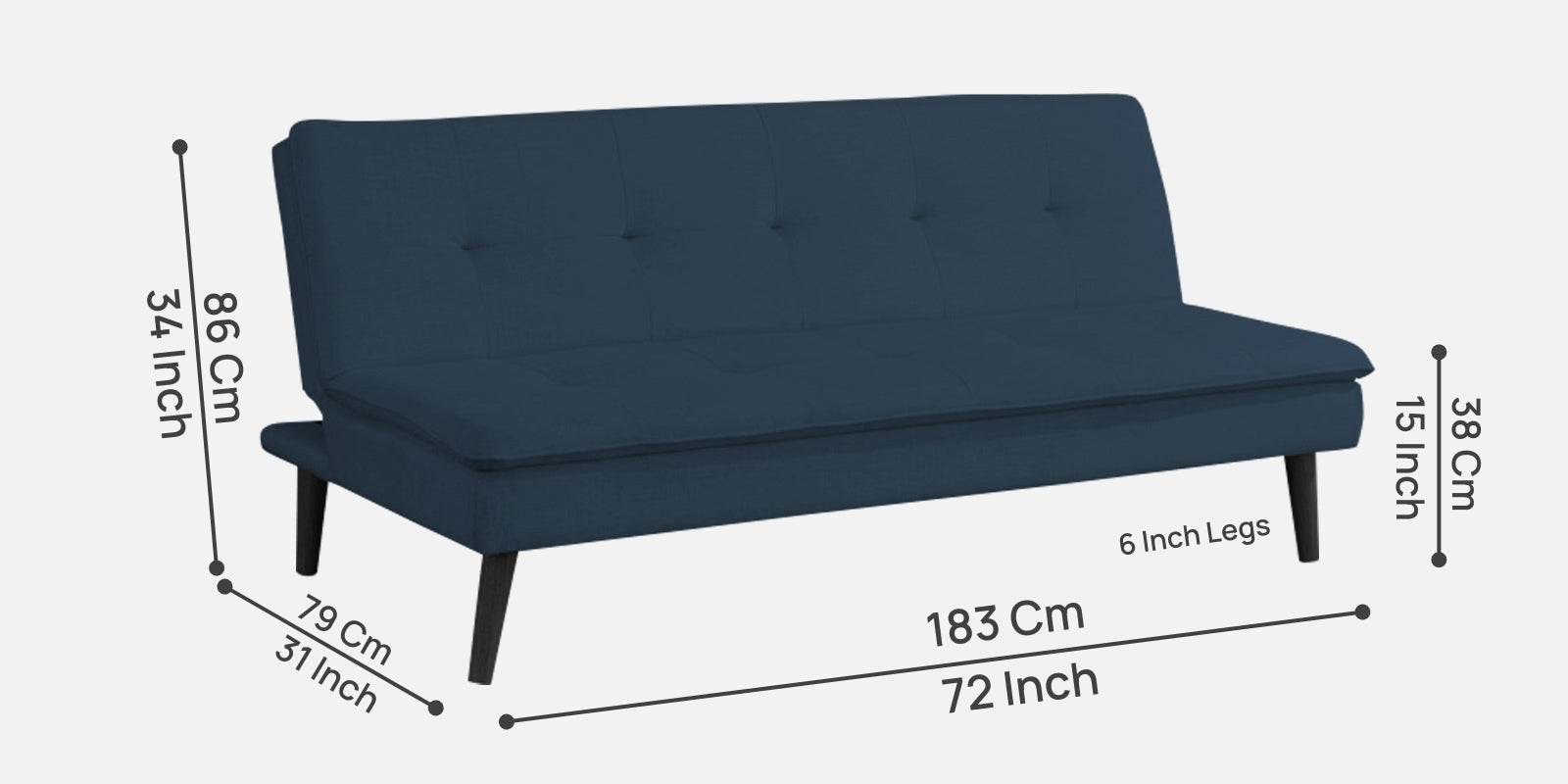 Toner Fabric 3 Seater Convertible Sofa Cum Bed In Light Blue Colour - Febonic Living