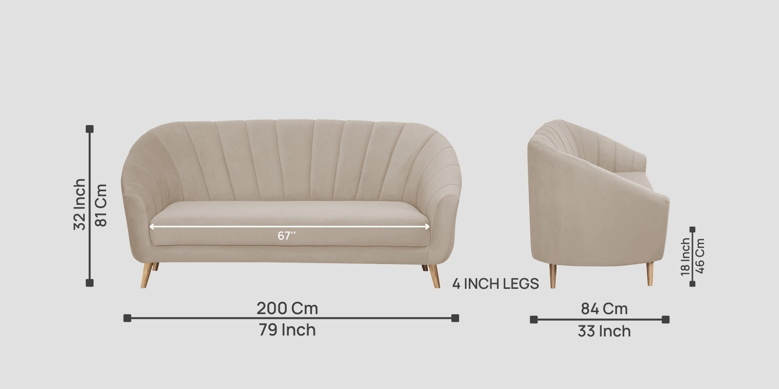 Kaylee Velvet 3 Seater Sofa In Cream Beige Colour - Febonic Living