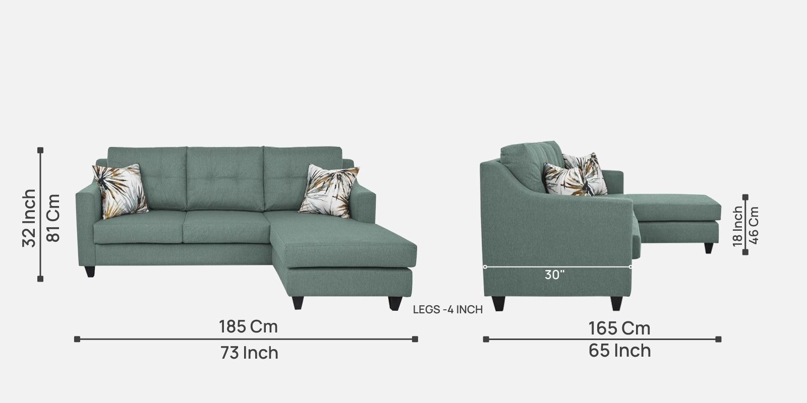 Welly Fabric LHS Sectional Sofa (2+Lounger) In Suka Blue Colour - Febonic Living