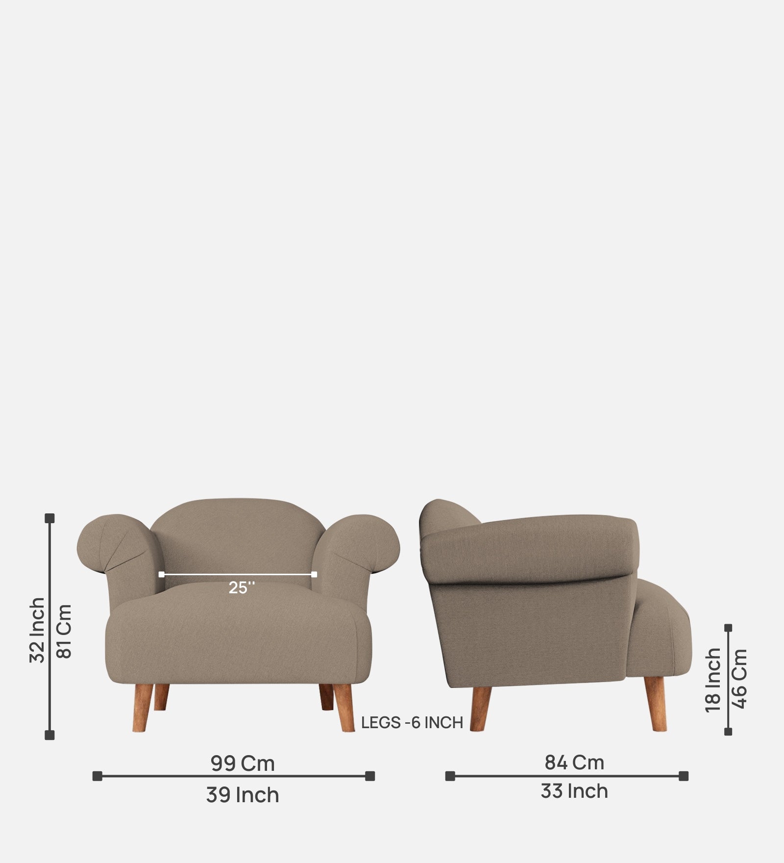 Barber Fabric 1 Seater Sofa In Hazel Beige Colour - Febonic Living