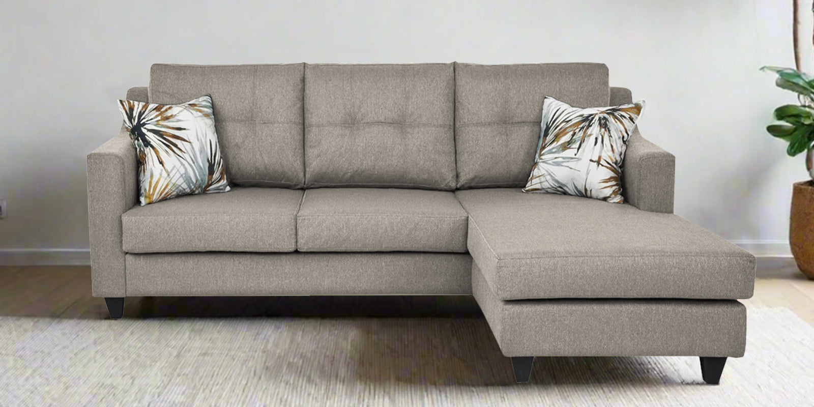 Welly Fabric LHS Sectional Sofa (2+Lounger) In Ash Grey Colour - Febonic Living