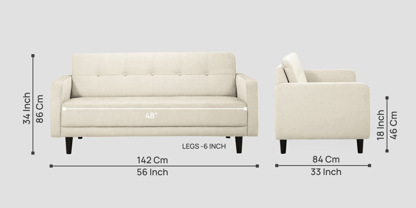 Noha Fabric 2 Seater Sofa In Ivory Cream Colour - Febonic Living