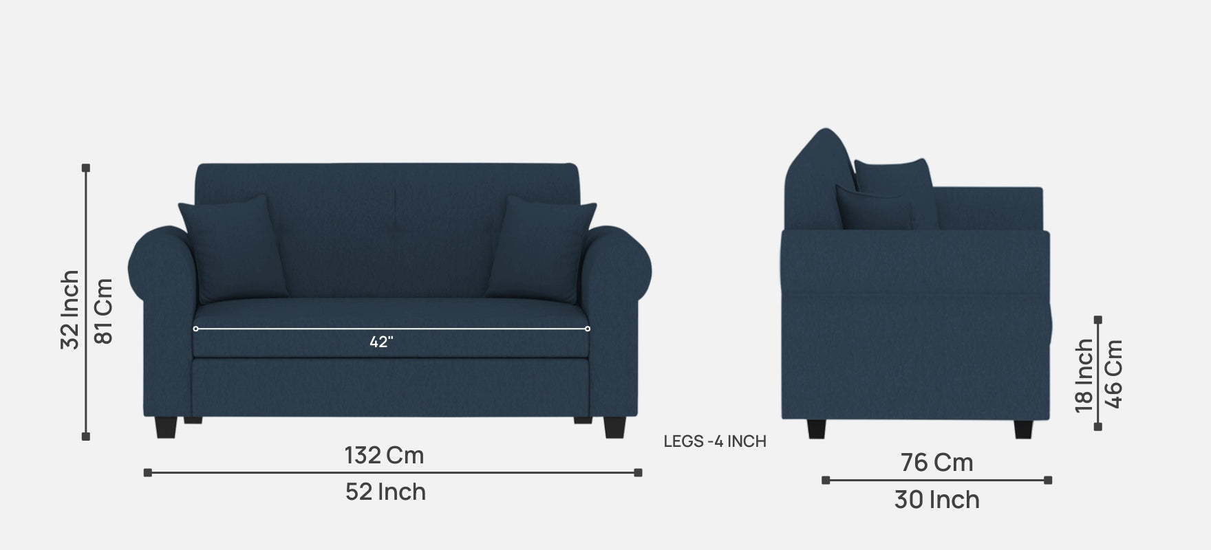 Derado Fabric 2 Seater Sofa In Light Blue Colour - Febonic Living