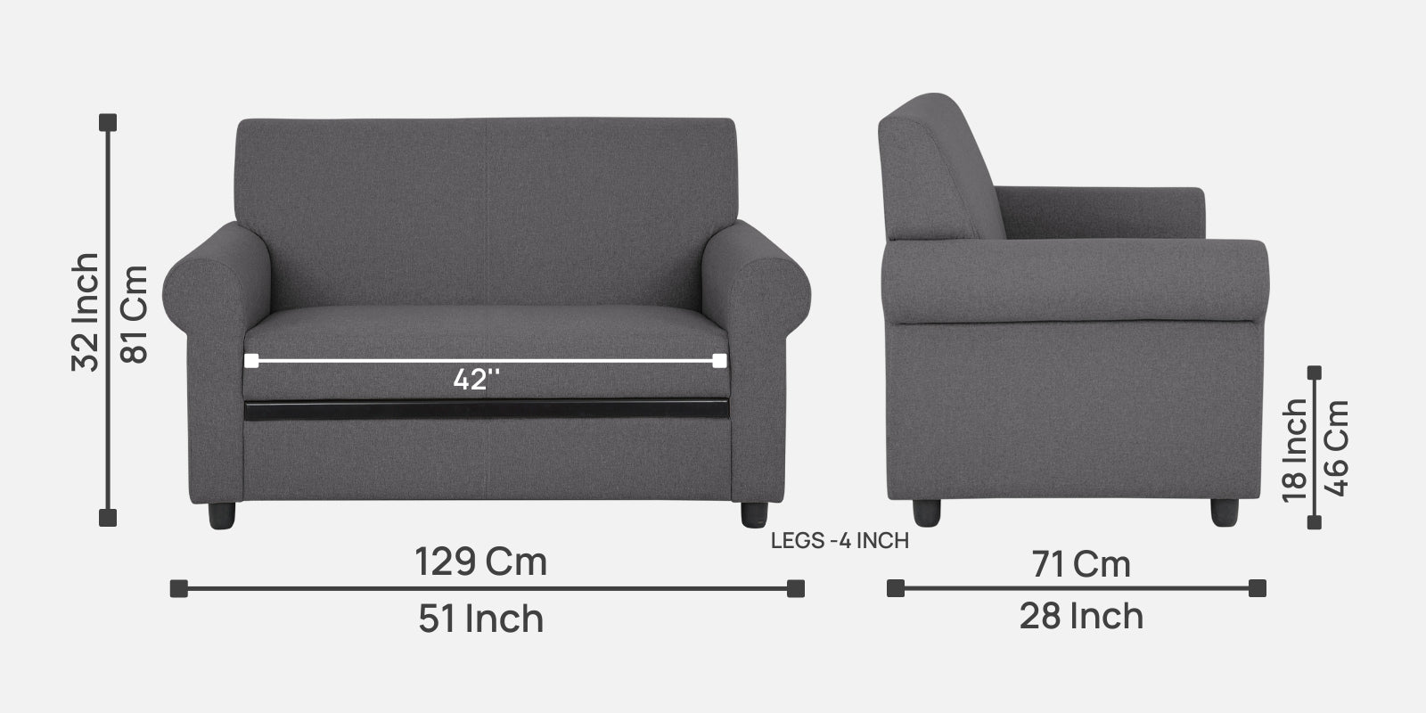 Ribby Fabric 2 Seater Sofa In Sudo Grey Colour - Febonic Living