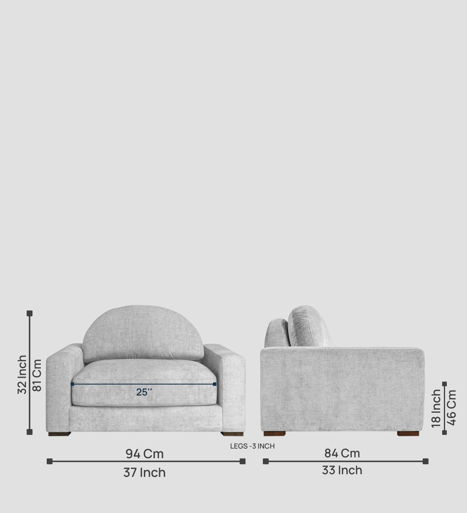 Dara Fabric 1 Seater Sofa In Lit Grey Colour - Febonic Living