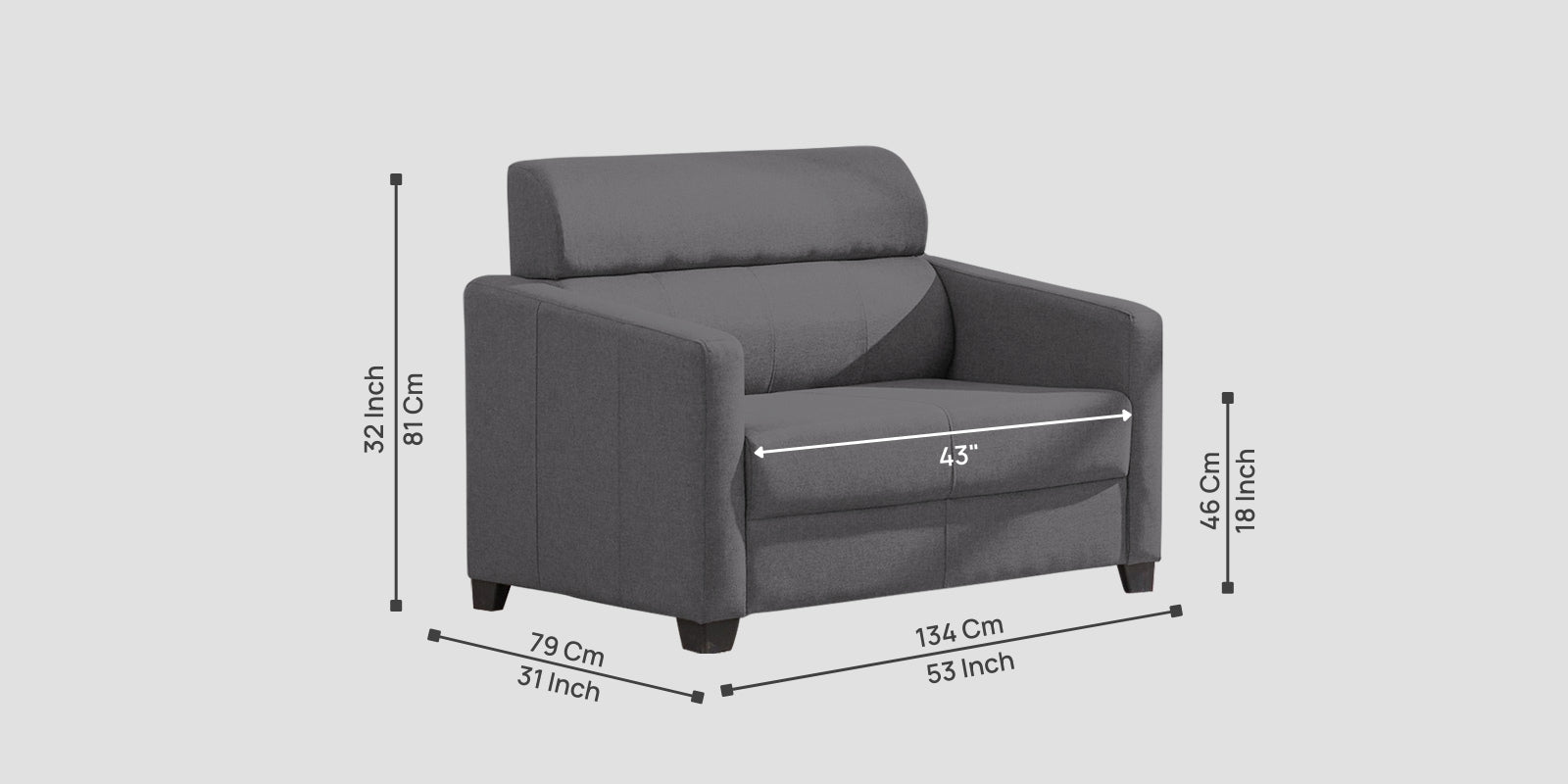 Devo Fabric 2 Seater Sofa In Sudo Grey Colour - Febonic Living