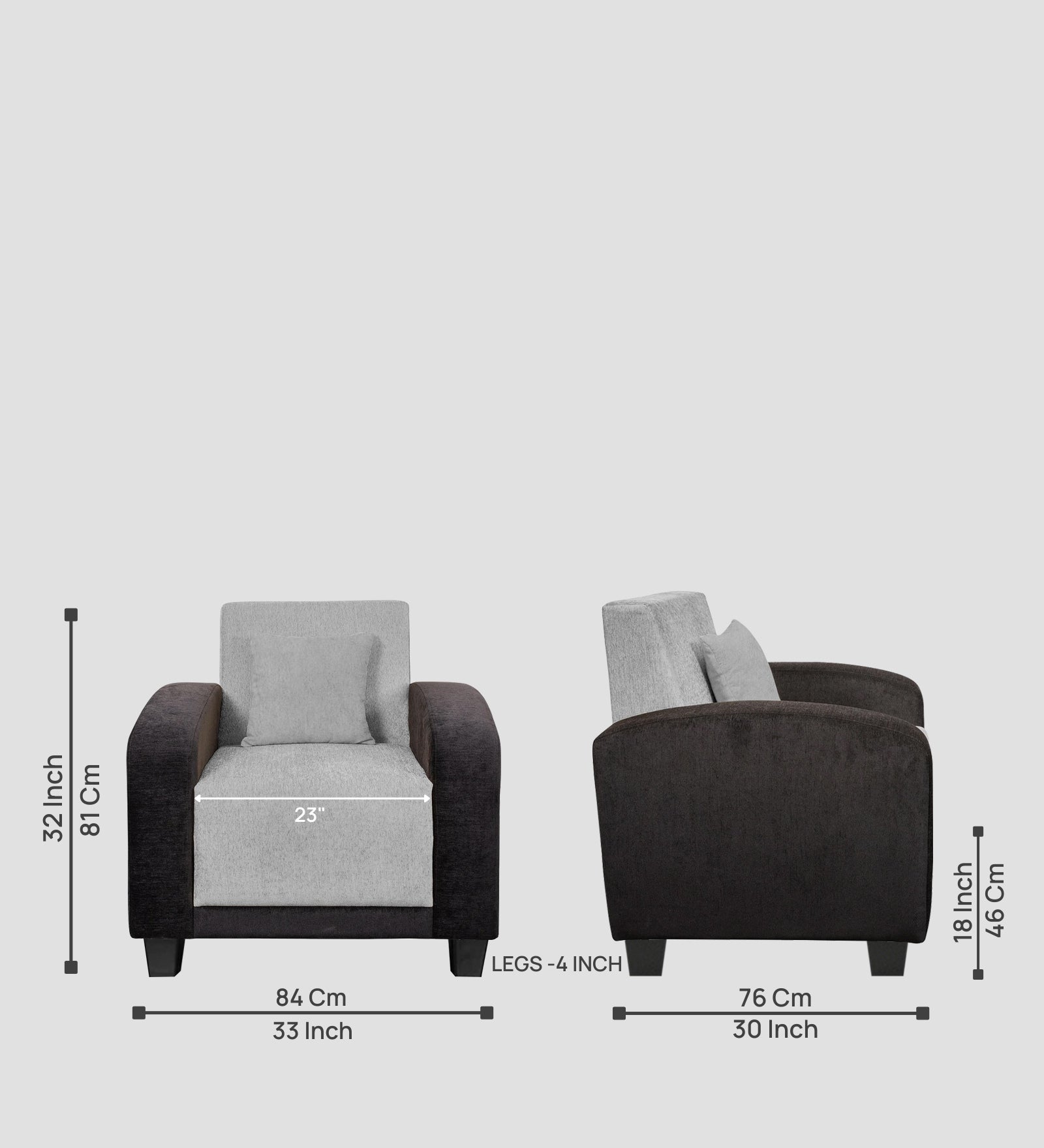 Alex Fabric 1 Seater Sofa In Lit Grey Colour - Febonic Living