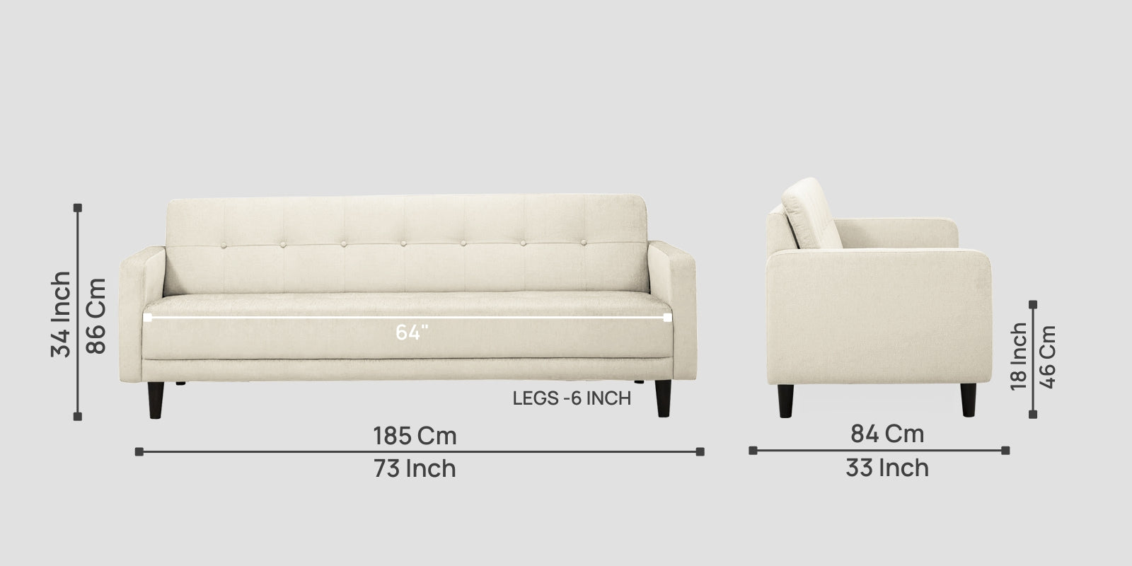 Noha Fabric 3 Seater Sofa In Ivory Cream Colour - Febonic Living