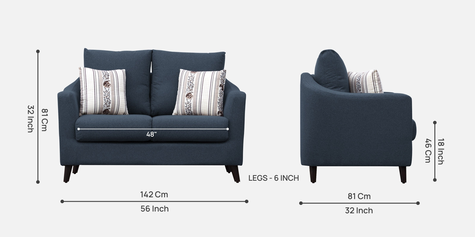 Kevin Fabric 2 Seater Sofa In Light Blue Colour - Febonic Living